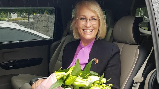 Melbourne Lord Mayor Sally Capp in the back of a ratepayer-funded limo.