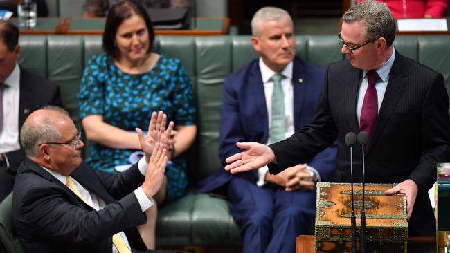 Prime Minister Scott Morrison (left) and former member for Sturt Christopher Pyne. Picture: AAP / Dean Lewins