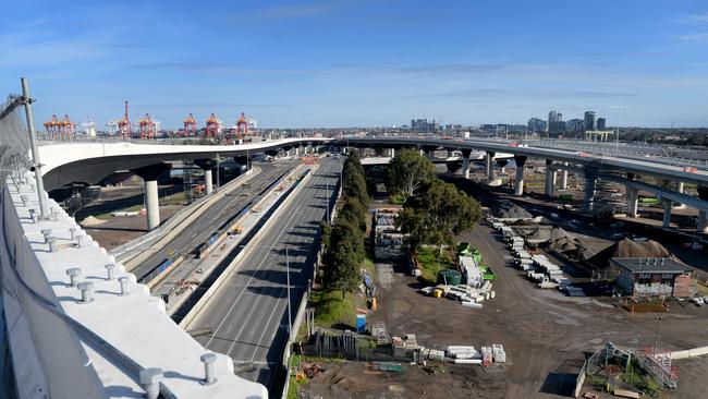 A view from a flyover on Melbourne’s West Gate Tunnel Project at Footscray. Picture: Andrew Henshaw