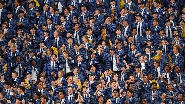 Students from Nudgee College are seen during the St Joseph's Nudgee College and Brisbane State High School GPS Rugby match at Suncorp Stadium in Brisbane, Saturday, July 27, 2019. Picture: AAP/Darren England.