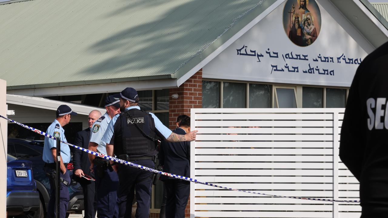 Police at the church after pandemonium erupted in Sydney's west. Picture: Rohan Kelly