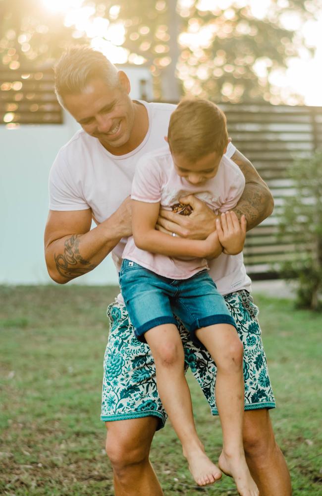 Corey Parker with son Jagger, 7. Picture: Tara Price Entwined Photography