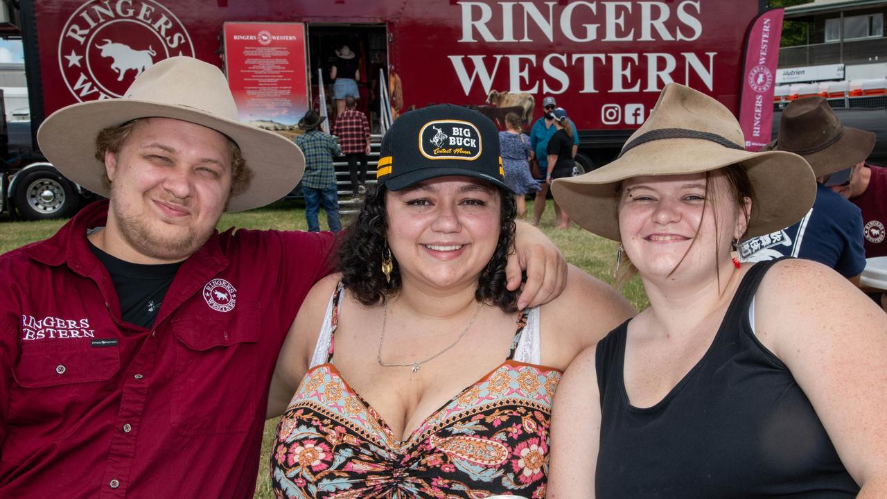 Dyllan Bell, Aleisha Hodges and Samantha Bell. Meatstock - Music, Barbecue and Camping Festival at Toowoomba Showgrounds.Saturday March 9th, 2024 Picture: Bev Lacey