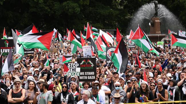 One speaker in Sydney called on the protests to continue until ‘Israel is dismantled’. Picture: NCA NewsWire / Dylan Robinson