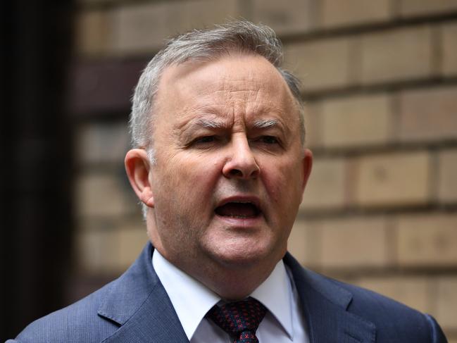 Leader of the Opposition Anthony Albanese speaks to the media outside his childhood home in Camperdown, Sydney, Thursday, March 26, 2020. (AAP Image/Joel Carrett) NO ARCHIVING