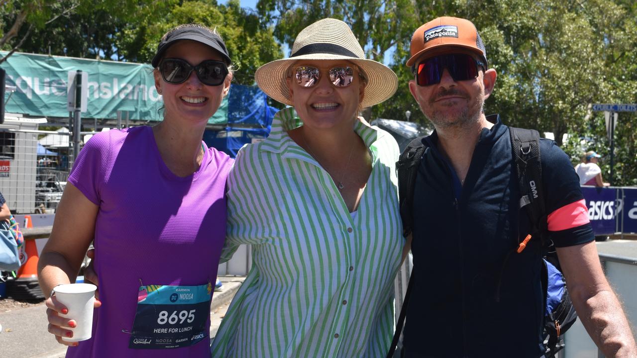 Team Here for Lunch (Nadia Brandon-Black, Jo Stone and Vince Scarcella) at the Garmin Noosa Triathlon on October 30, 2022. Picture: Sam Turner