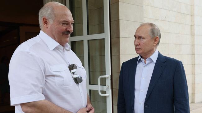 Russian President Vladimir Putin meets with his Belarus' counterpart Alexander Lukashenko in Sochi. Picture: AFP.