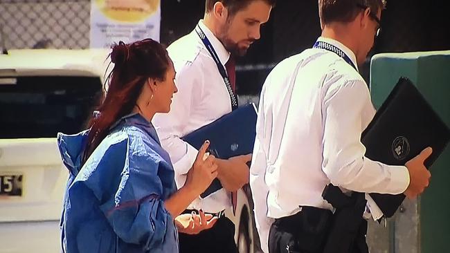 Tuki Lawrence’s mother Paanice Lawrence aka Paania Lawrence with detectives after the alleged shooting death of her boyfriend Scott Morrison on the Gold Coast in 2018.