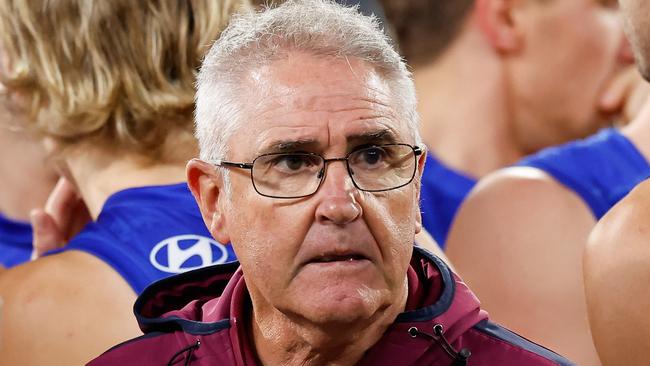 MELBOURNE, AUSTRALIA - SEPTEMBER 21: Chris Fagan, Senior Coach of the Lions looks on during the 2024 AFL Second Preliminary Final match between the Geelong Cats and the Brisbane Lions at The Melbourne Cricket Ground on September 21, 2024 in Melbourne, Australia. (Photo by Dylan Burns/AFL Photos via Getty Images)