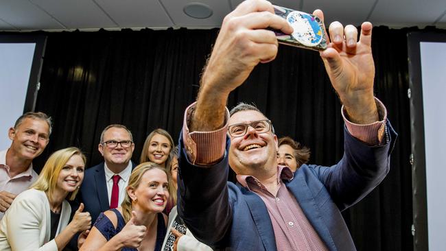 Murray Watt getting a selfie with ALP candidates and members, Rowan Holzberger, Georgi Leader, Meaghan Scanlon, Christopher Johnson, Kate Jones MP, Judy Searle, at the 2017 Queensland Australian Labor Party 2017 Campaign Launch at the Gold Coast Convention Centre. Picture: Jerad Williams