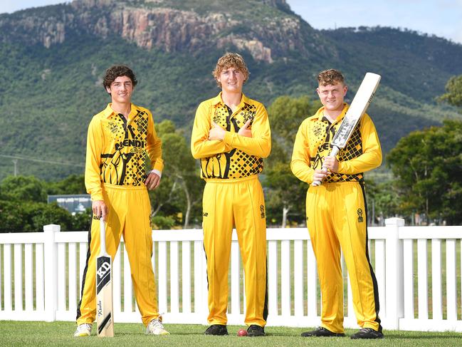 Townsville cricketers Pierce Carrara, Josh Neilson and Jaecob Prien are heading to Mackay this weekend with the Gold City Bulls for the NQ Region Franchise T20 Championships. Picture: Shae Beplate.