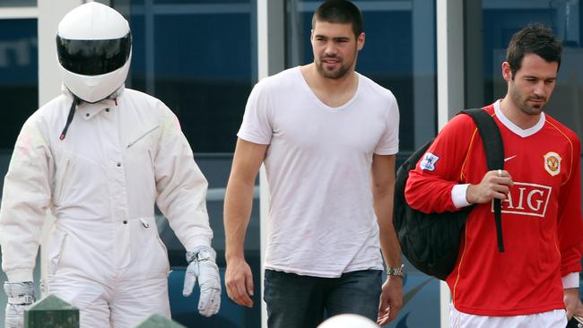 Heath Shaw as Stig, Chris Dawes and Alan Didak ahead of a Collingwood Mad Monday.