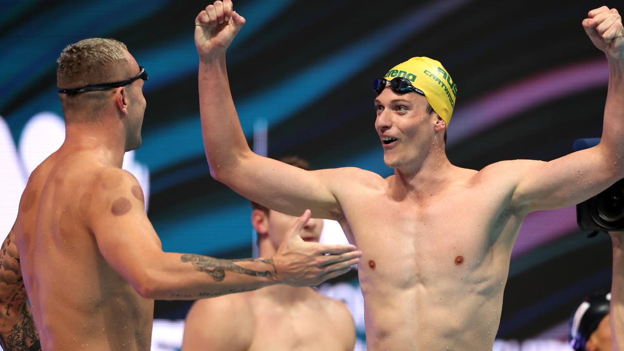 Australian swimmer Jack Cartwright was part of the original record team for the Boys 16 years and under 200m freestyle relay, however their record standing eight years was at last broken. (Photo by Maddie Meyer/Getty Images)