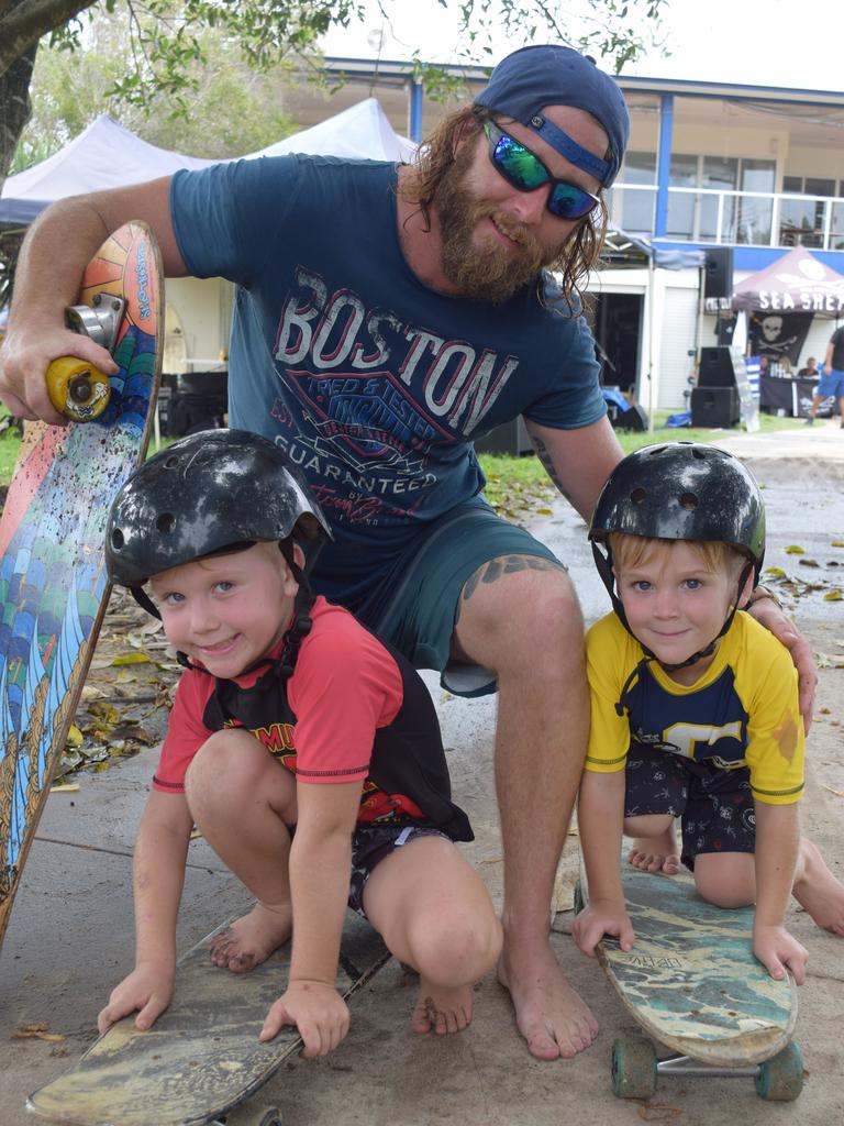 WHEELY GOOD DAY: Josh Carey with his boys Noah, 6 and Matt, 5 at the Peregian Originals.