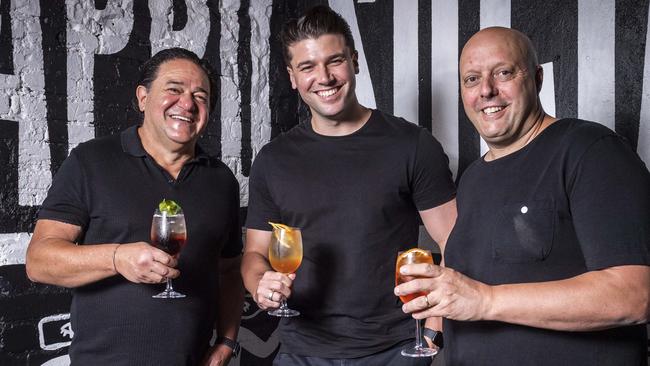 Vince and Jake Sofo and Paul Adamo in the new-look Fitzroy Hotel and its restaurant Cappo Sociale. Picture: Jake Nowakowski