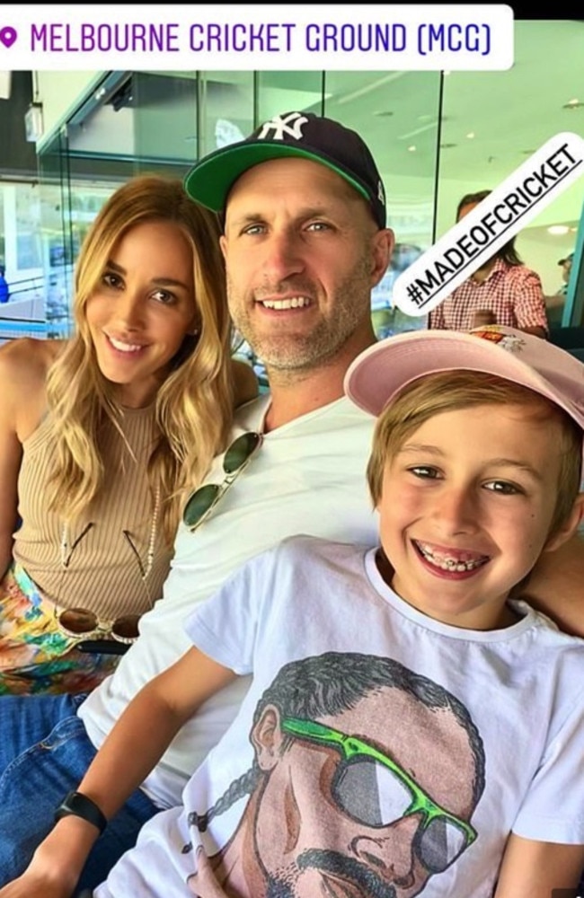 Bec and Chris Judd and their son Oscar, 9, enjoyed a day at the cricket. Picture: Instagram