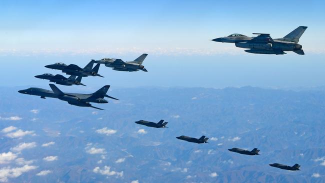 US and South Korean fighter planes during a joint military drill. Picture: AFP