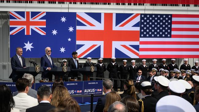 The three leaders announced the agreement in San Diego on Tuesday. Picture: Leon Neal/Getty Images