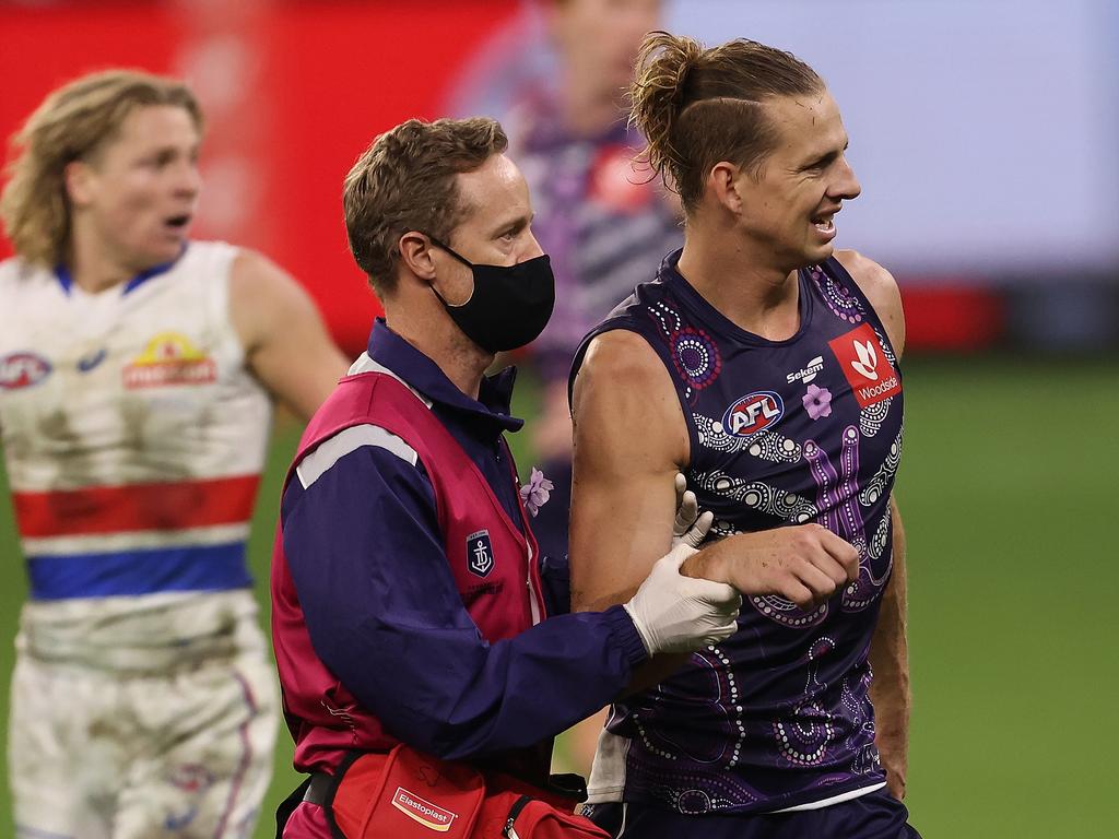 Fremantle’s Nat Fyfe has been ruled out with a shoulder injury. (Photo by Paul Kane/Getty Images)