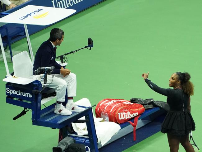 Serena Williams of the US argues with chair umpire Carlos Ramos while playing Naomi Osaka of Japan during their 2018 US Open women's singles final match. Picture: AFP