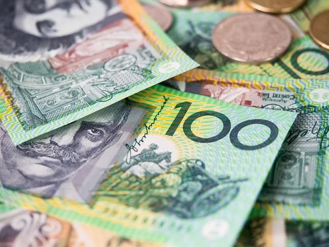 Dollar australian bank notes and coins for money concept, cash generic