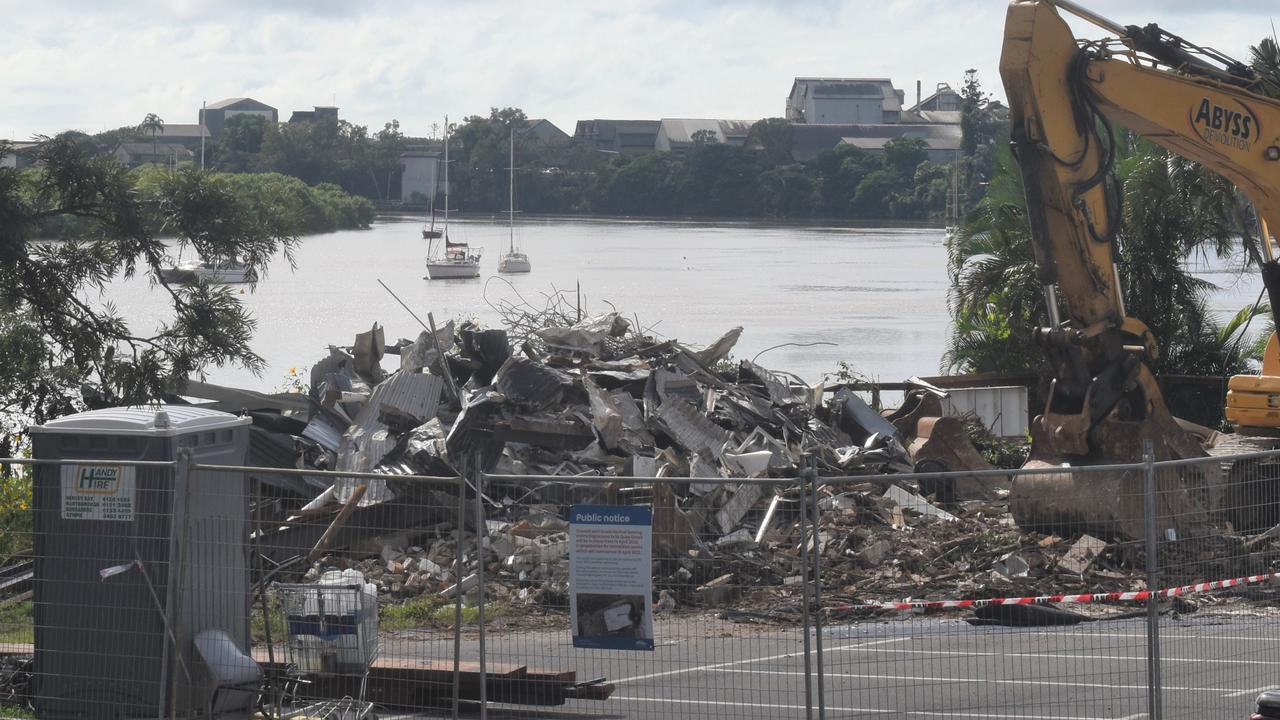 A pile of rubble sits where the Spinnaker, also known as The Rock Bar and Grill, once was.