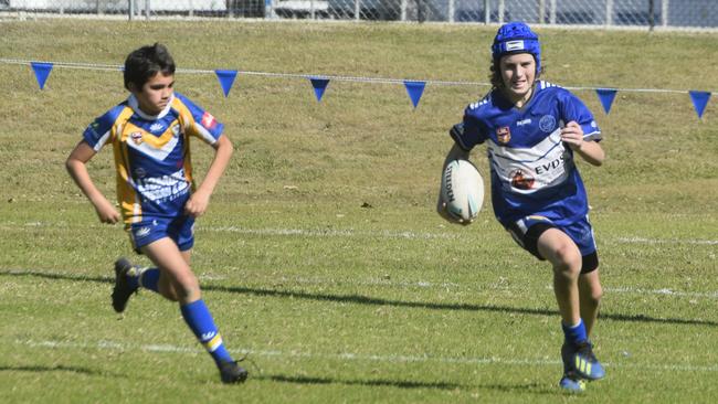 Action in the under 13 boys Group 1 game between the Grafton Ghosts and the Marist Brothers at Frank McGuren Field in 2019.