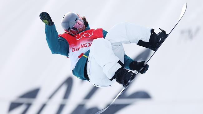 Valentino Guseli performs a trick during the men's snowboard half-pipe qualification. Picture: Getty Images