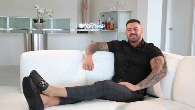 Ex-con and male OnlyFans porn star Dale Egan relaxing at his luxury home. Picture: Glenn Hampson