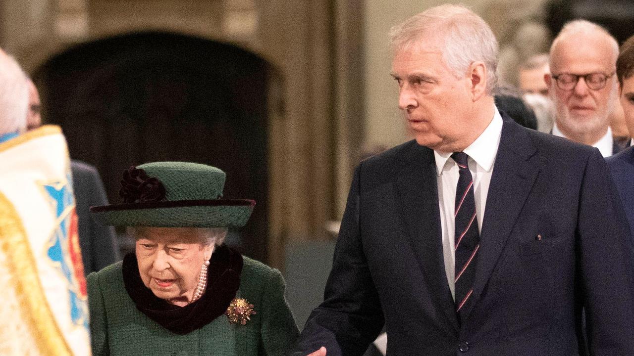 Prince Andrew was front and centre as he escorted the Queen into Prince Philip’s memorial service last week. Picture: Richard Pohle/Pool/AFP