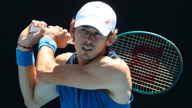 MELBOURNE, JANUARY 13, 2025: 2025 Australian Open Tennis, Day Two. Australian Alex de Minaur trains on Court 17. Picture: Mark Stewart