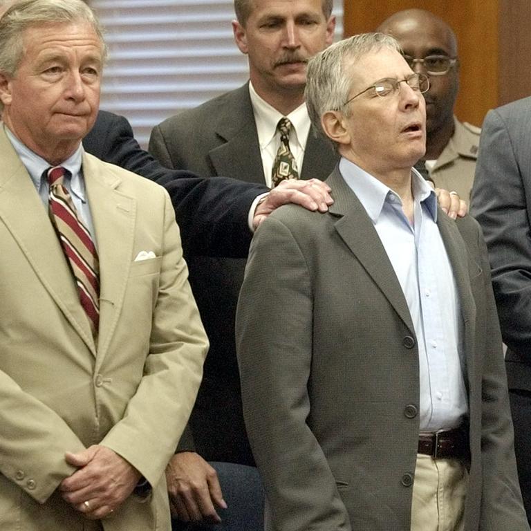 Robert Durst (right) after receiving a not-guilty verdict while on trial for killing Morris Black. Picture: Pat Sullivan/AP