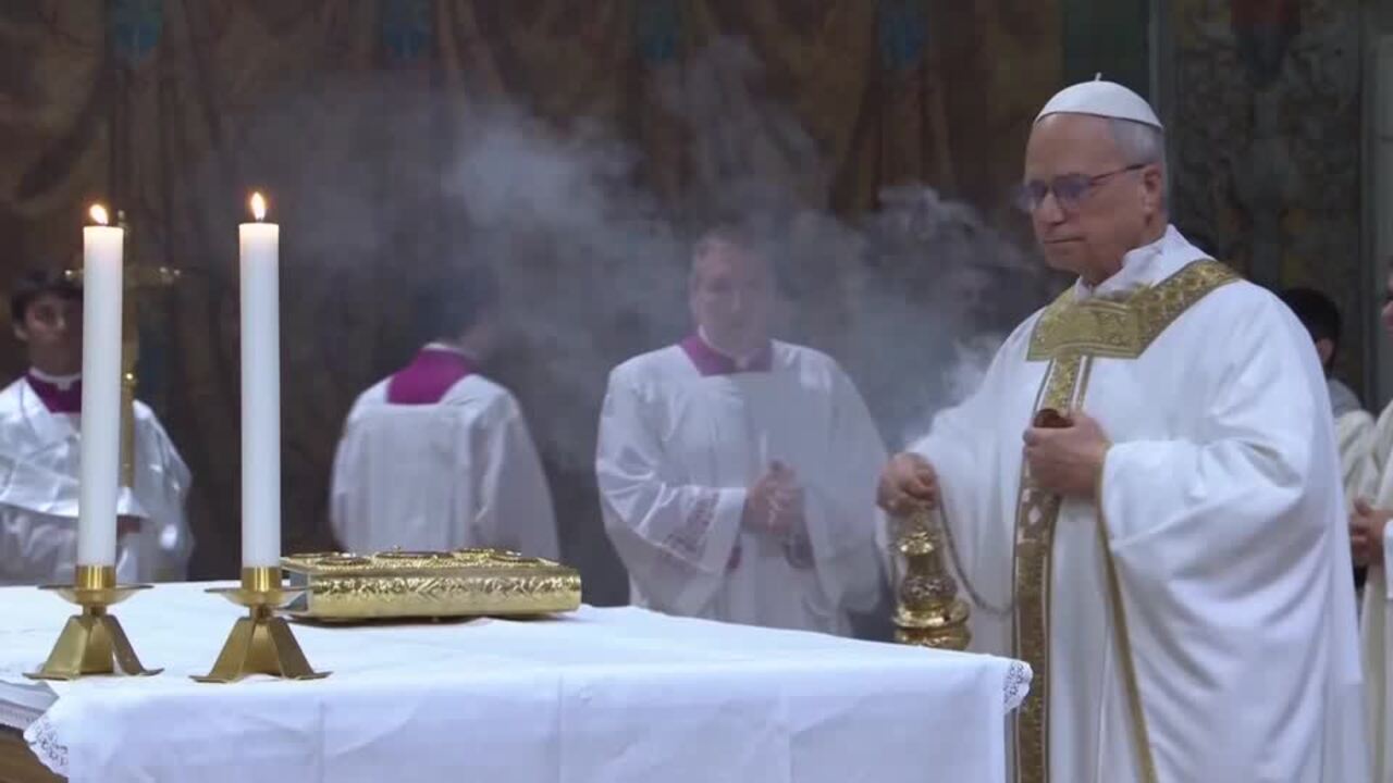 Pope Leo XIV arrives for his first mass as pontiff