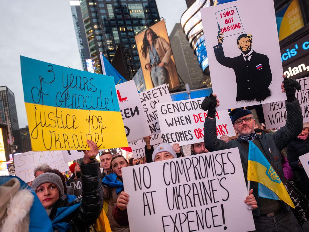 Supporters of Ukraine rally in Times Square in New York City. Picture: Getty Images via AFP