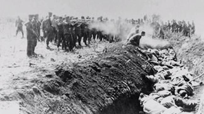 Jews are murdered at the ravine in Babi Yar in 1941.