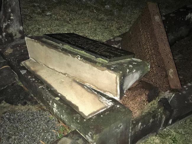 Mindless vandals damaged 23 graves and smashed memorial vases at the Frenchs Forest Bushland Cemetery at Davidson. Picture: NSW Police