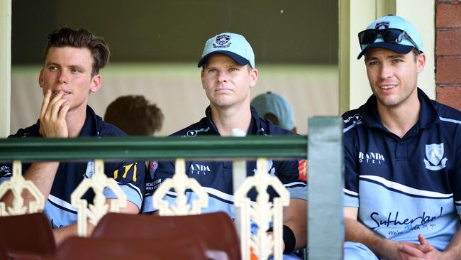 Steve Smith waits to take to the crease for Sutherland against St George. Picture: AAP/Joel Carrett