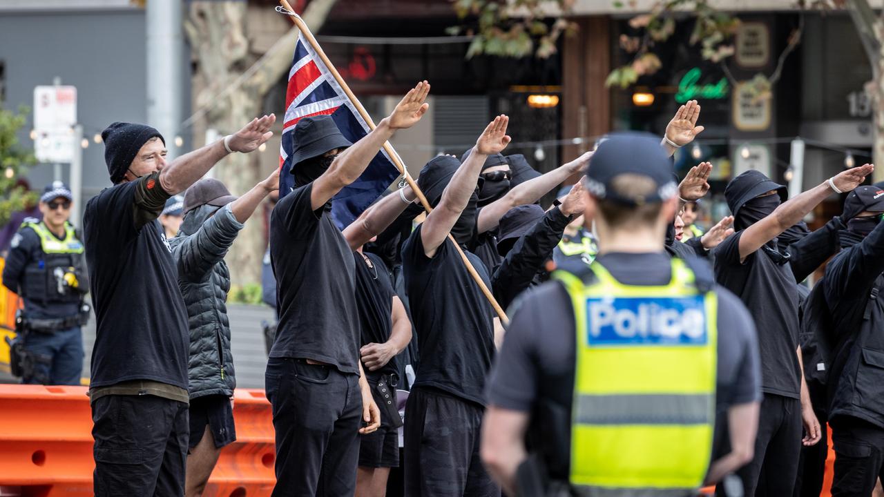 An anti-immigration rally by the National Socialist Network. Picture: Jake Nowakowski