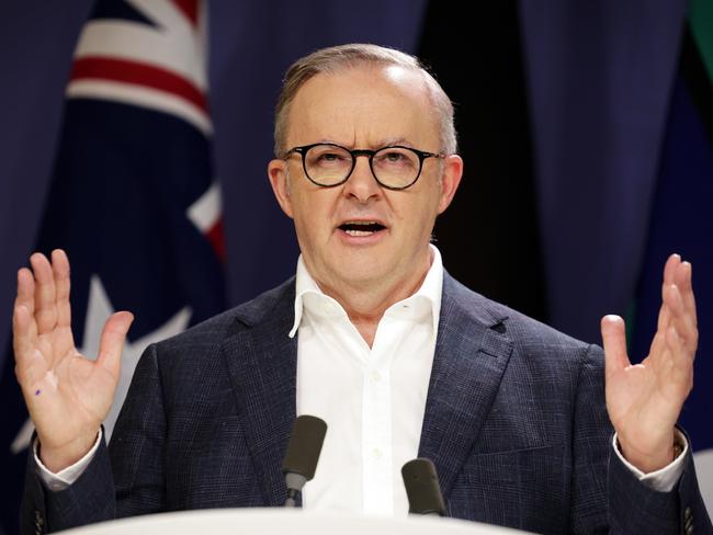 SYDNEY, AUSTRALIA . NewsWire Photos.  DECEMBER 9, 2023.   Australian Prime Minister Anthony Albanese addresses media at a press conference this morning in Sydney. Picture: NCA NewsWire/ Sam Ruttyn