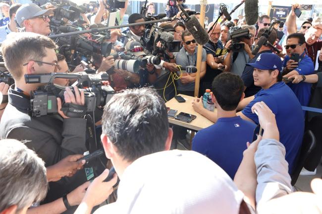 Los Angeles Dodgers star Shohei Ohtani fields questions from media ahead of Friday's World Series opener