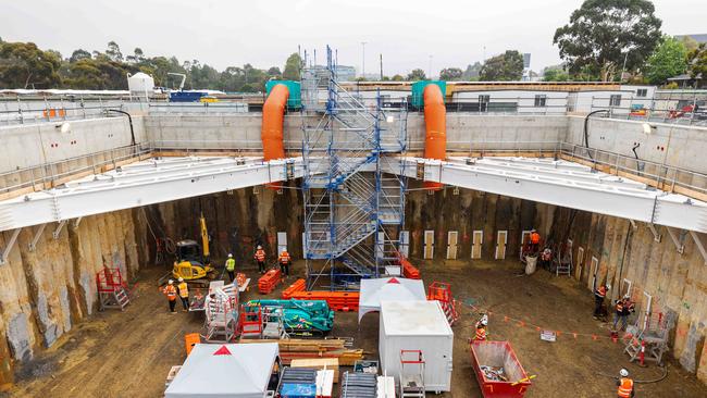 Works under way on the Suburban Rail Loop site at Burwood. Picture: Mark Stewart