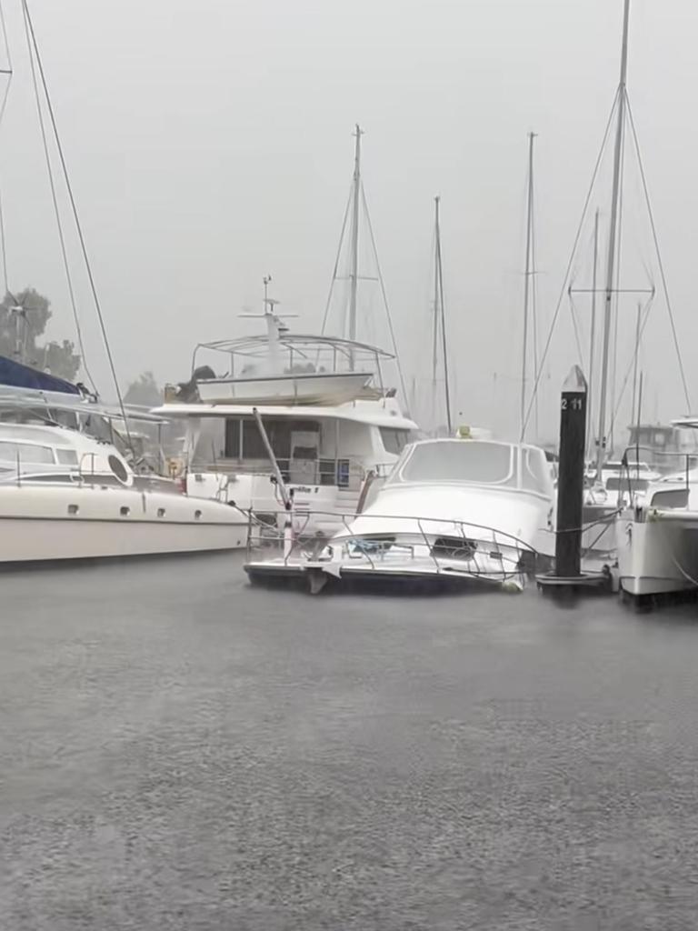 The boat was left half underwater by the storm. Picture: Facebook