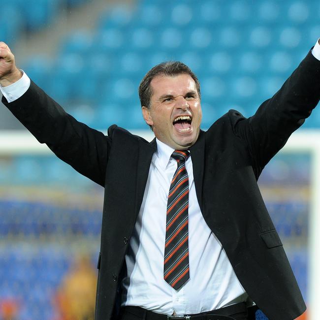 Postecoglou enjoys a win with Brisbane Roar in 2011.