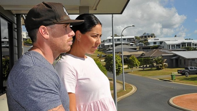 Expectant parents Luke and Jess are devastated their new home has been left unfinished by the failed Metro Builders. Picture: Trish Bowman