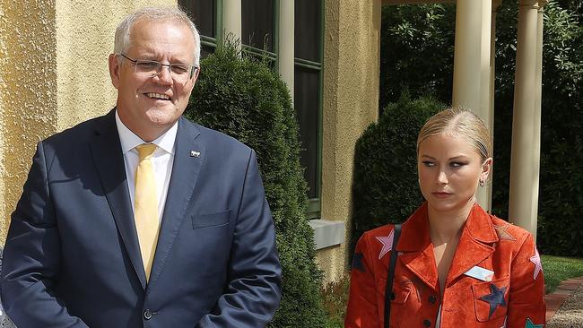 Grace Tame appeared uncomfortable with Prime Minister Scott Morrison at the 2022 Australian of the Year Finalists Morning Tea. Picture: Gary Ramage