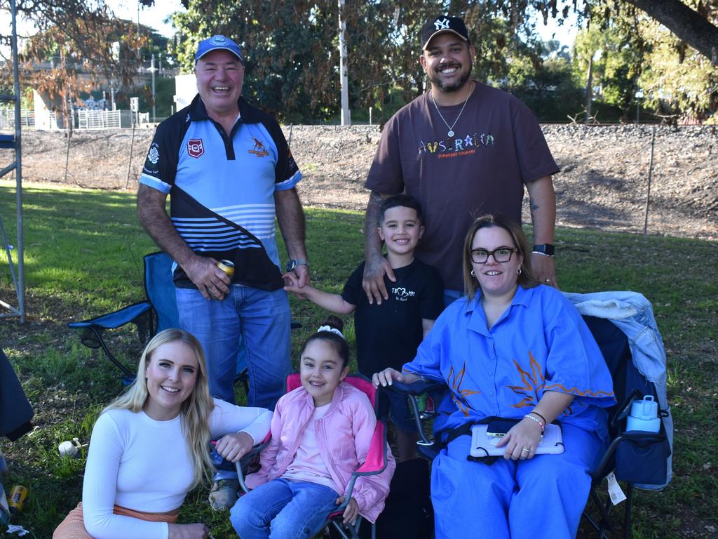 Robert Lorraway, Kingzley Tea, Henrique da Silva, Nicole Horstam, Noa da Silva and Tilly Lorraway at Norths Chargers' inaugural TBMMBEKIND Day at the Gymmy Grounds, Rockhampton, on July 20, 2024.