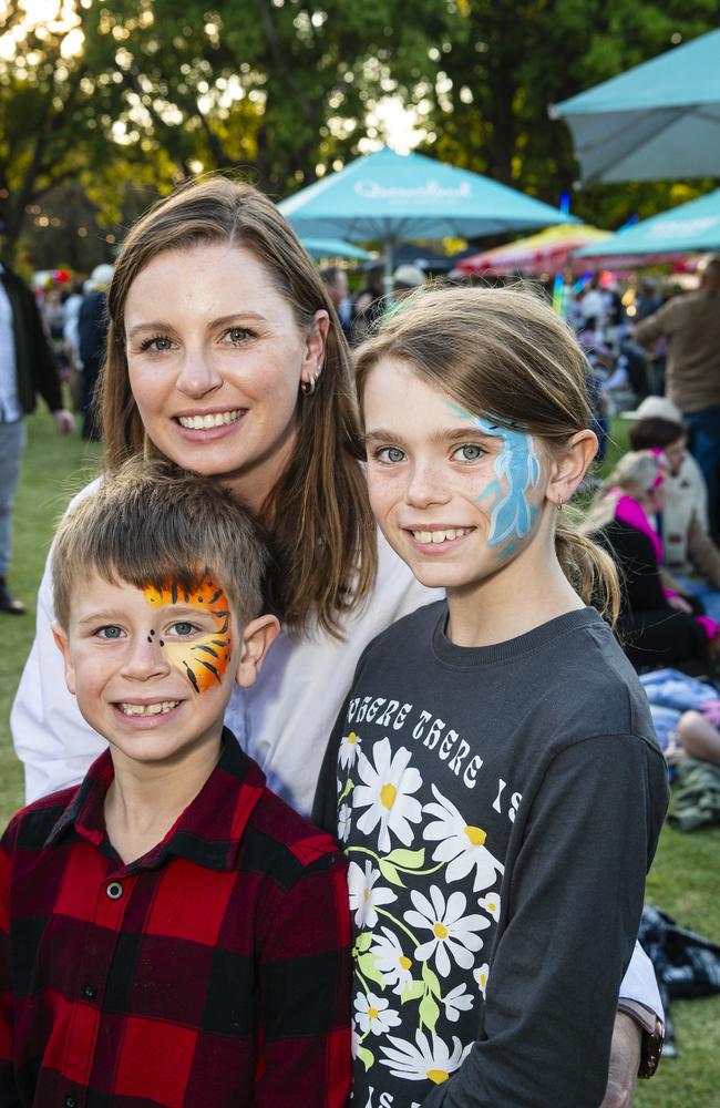 Monique Rashford with her kids Torryn and Porter Rashford at the Toowoomba Carnival of Flowers Festival of Food and Wine, Saturday, September 14, 2024. Picture: Kevin Farmer