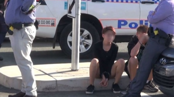 Photographs of teenagers in police custody after stolen vehicle crashed at Coomera . A 12-year-old homeless girl under the watch of Child Safety was with them. Photograph: My GC.