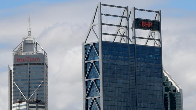 The Rio Tinto and BHP buildings loom large over the Perth CBD. Picture: NewsWire / Sharon Smith