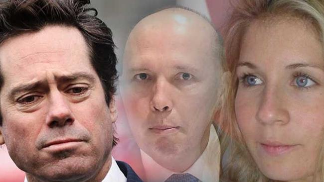 Peter Dutton, centre, denies he was personally lobbied by AFL boss Gillon McLachlan to intervene in the deportation case of au pair Alexandra Deuwel.